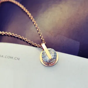 Golden Disc Zircon Titanium Steel Women's Collarbone Chain Necklace