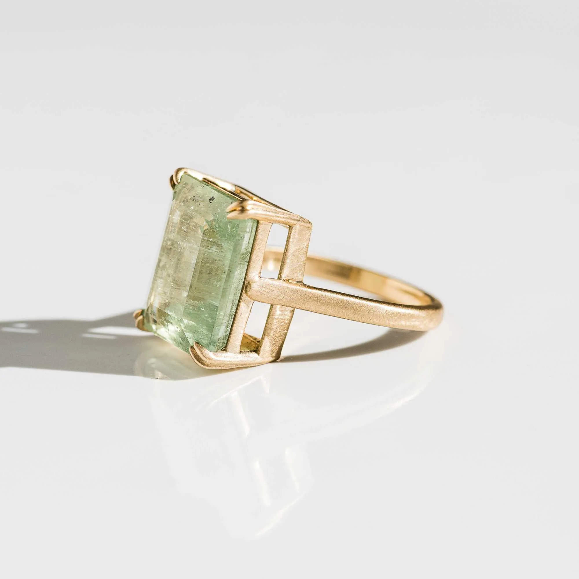 Green Aquamarine Emerald-Cut Statement Ring in 14k Gold