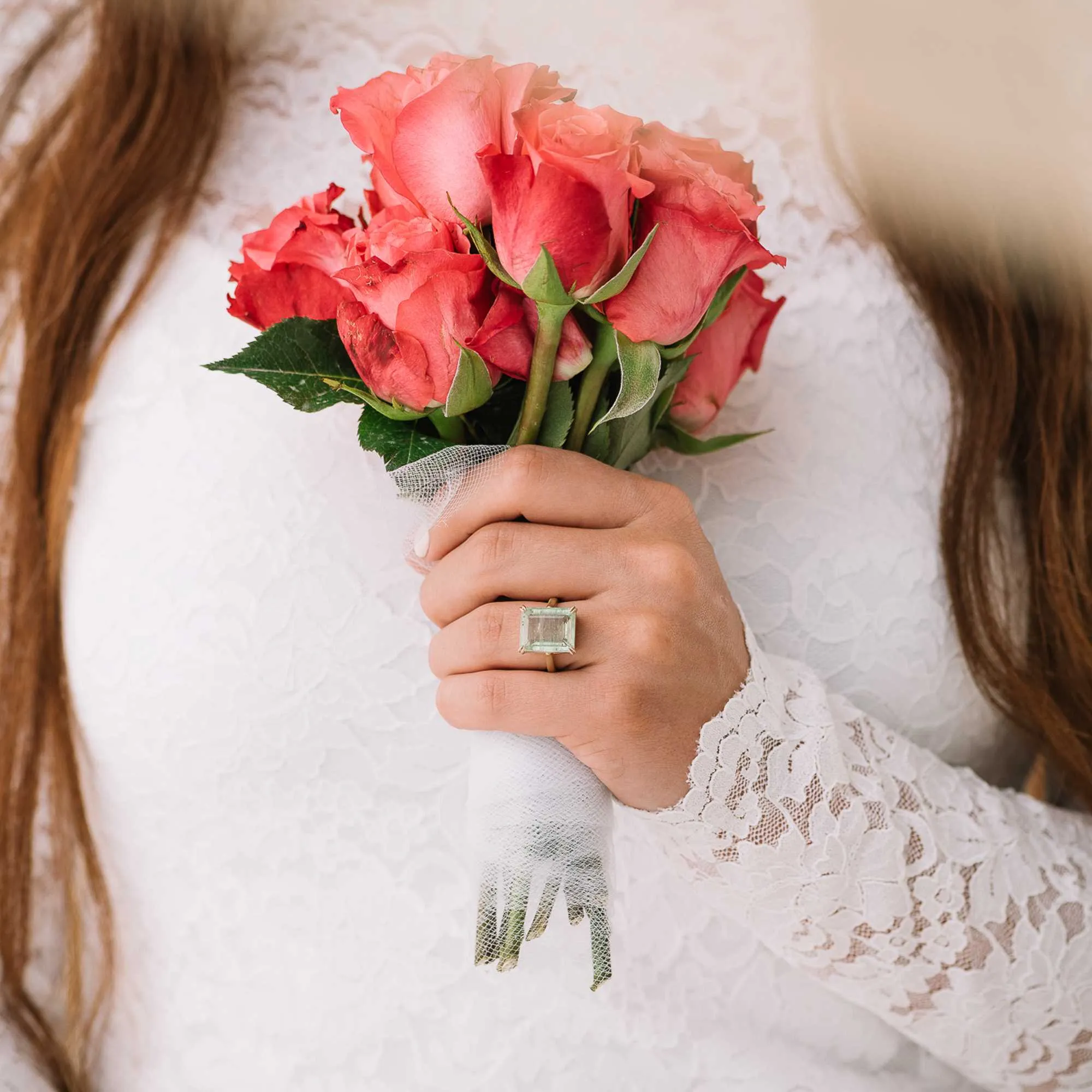 Green Aquamarine Emerald-Cut Statement Ring in 14k Gold