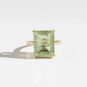 Green Aquamarine Emerald-Cut Statement Ring in 14k Gold