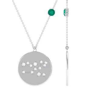 Green Emerald Taurus Constellation Disc Pendant with Diamond