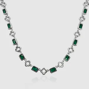 Green Gemstone Clover Necklace (Silver)