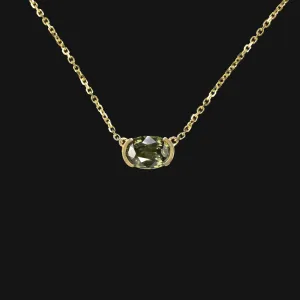 GREEN SAPPHIRE PENDANT NECKLACE OVAL CUT EAST WEST 14k YELLOW GOLD NATURAL 1.18c