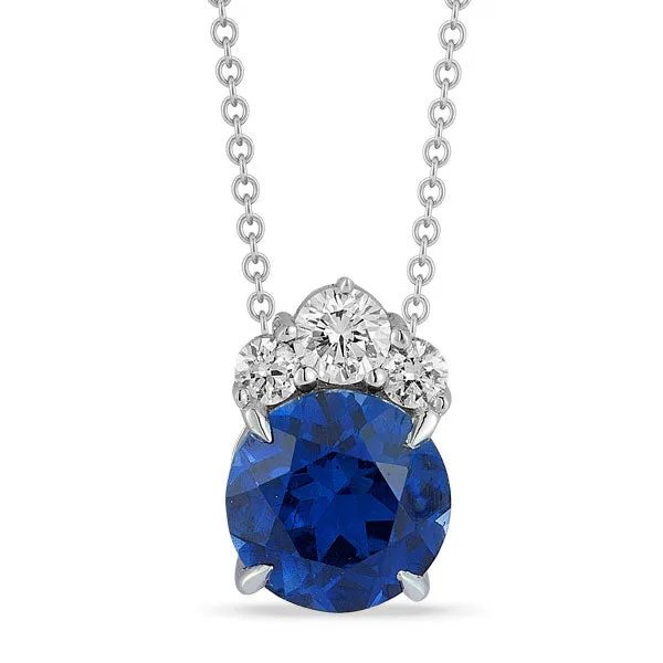 Grown Diamond & Sapphire Necklace in 14K White Gold