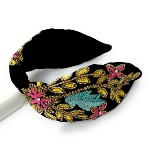 Hand Beaded Sequin Floral Headband