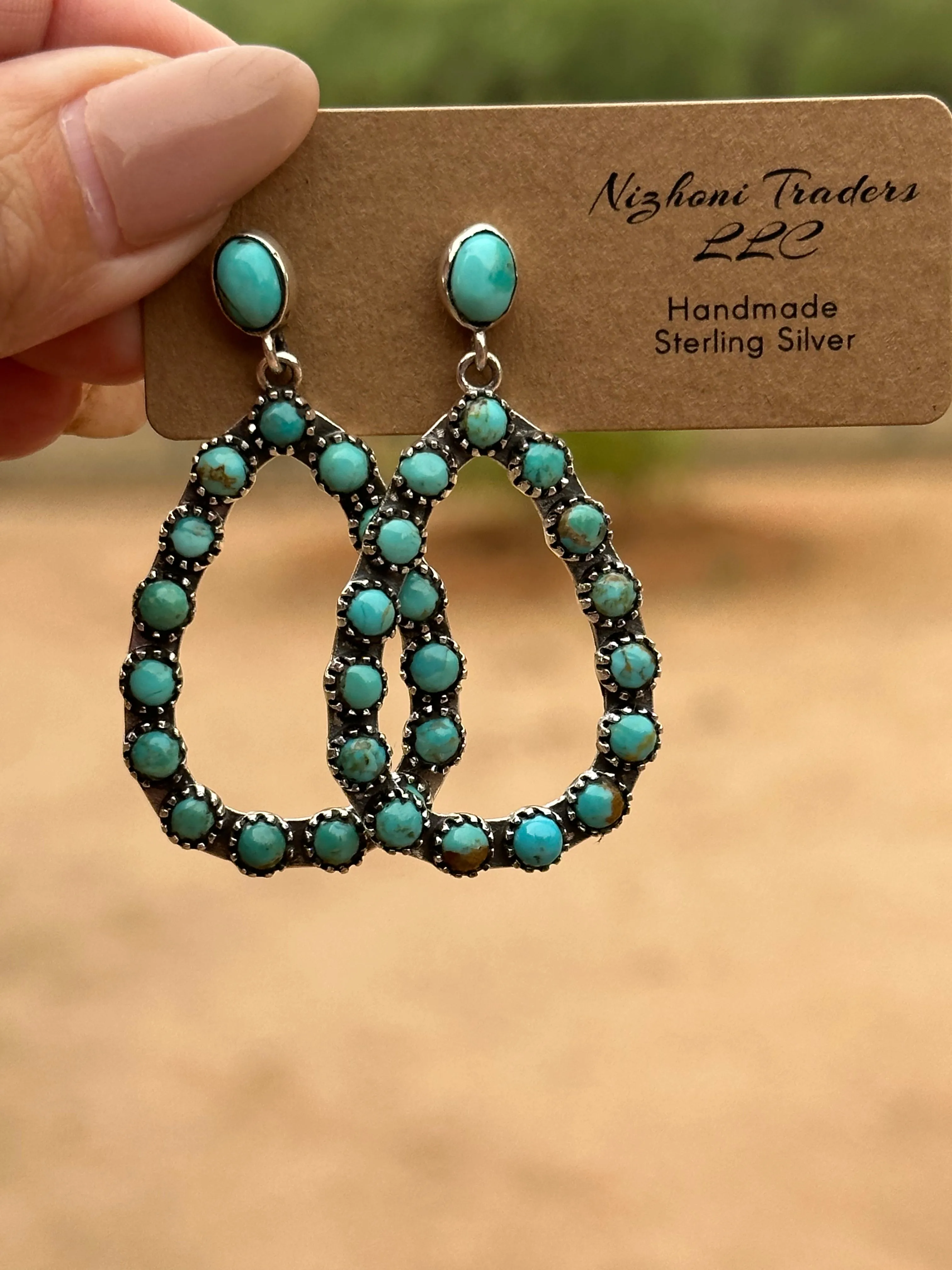 Handmade Snake Eye Royston Turquoise And Sterling Silver Dangle Earrings Signed Nizhoni