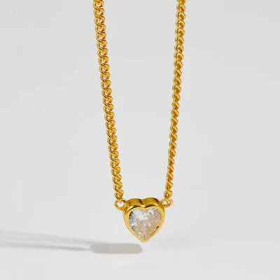 Heart Inlaid Zircon 925 Sterling Silver Necklace