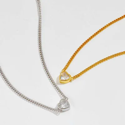 Heart Inlaid Zircon 925 Sterling Silver Necklace