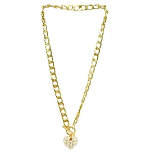 Heart Pearl Charm Gold Chain Link Necklace