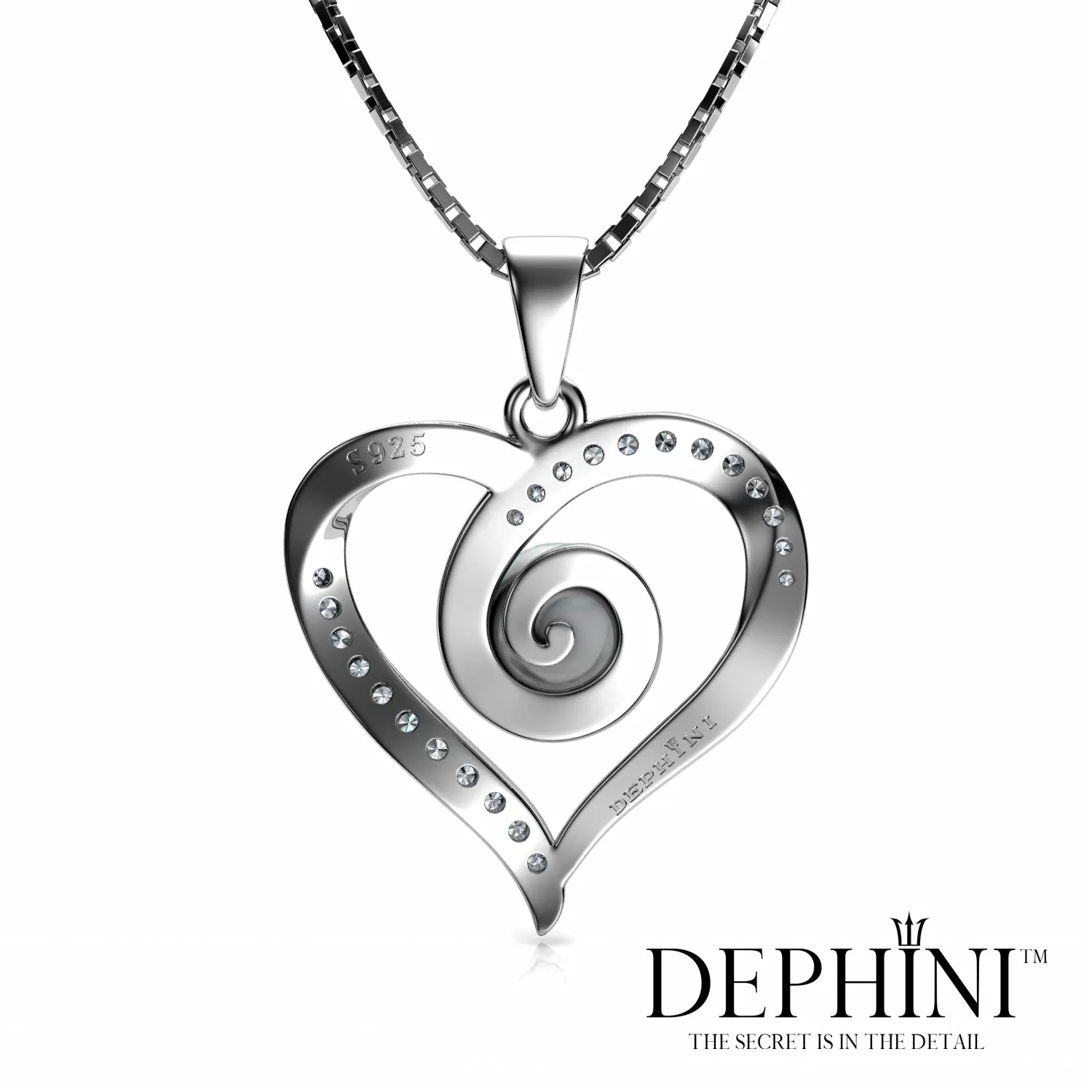 Heart Pearl Necklace CZ Pendant 925 Sterling Silver Jewellery Dephini