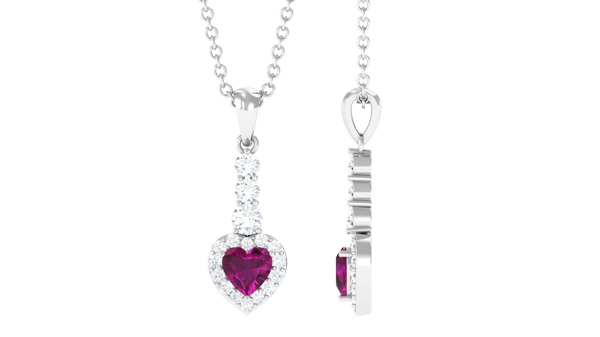 Heart Shape Rhodolite Drop Pendant with Diamond