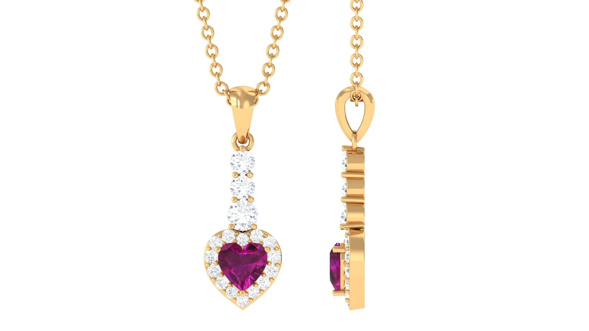 Heart Shape Rhodolite Drop Pendant with Diamond