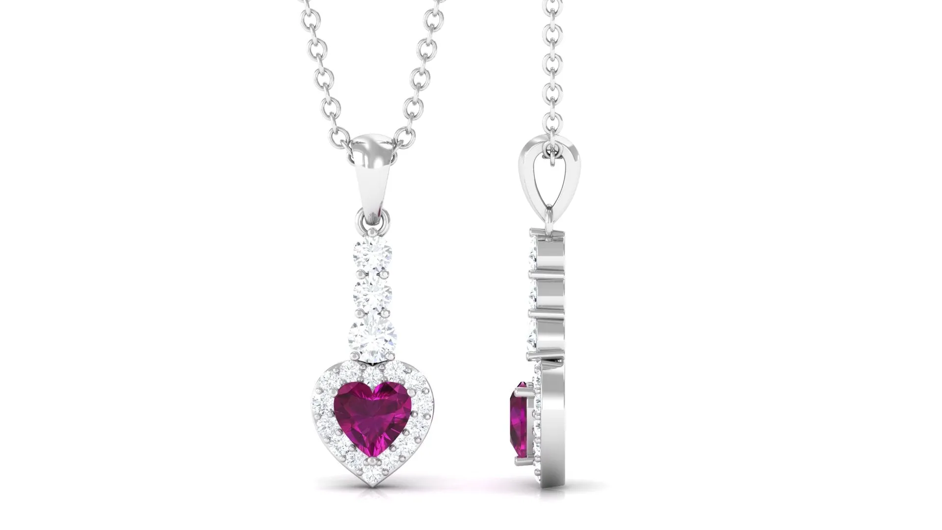 Heart Shape Rhodolite Drop Pendant with Diamond