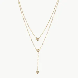 HGA Stainless Steel Zircon Double-Layered Gold Necklace