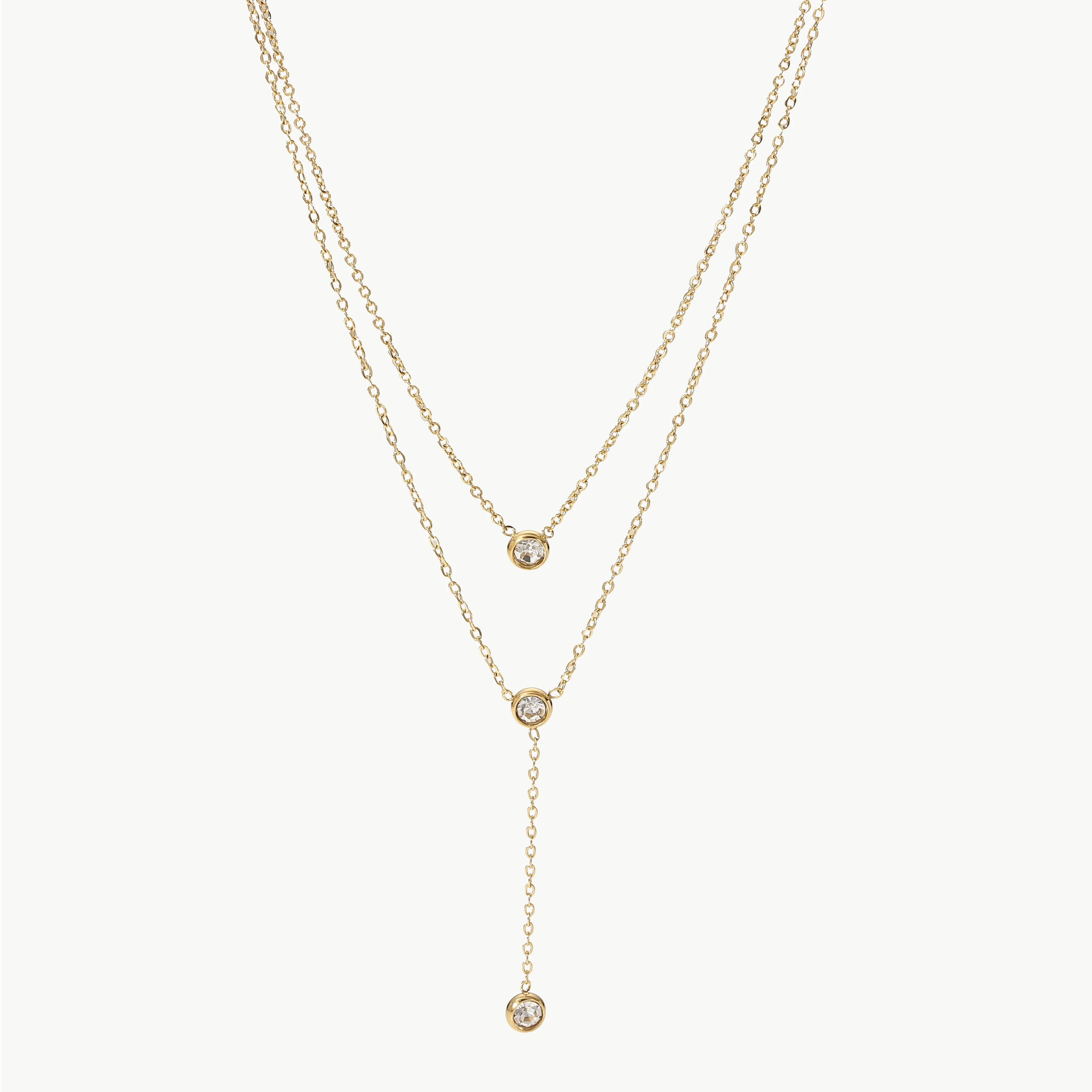 HGA Stainless Steel Zircon Double-Layered Gold Necklace