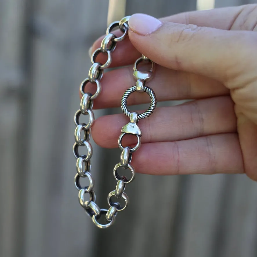 Hollow Silver Round Belcher Bracelet with Fancy Clasp