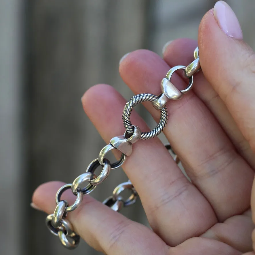 Hollow Silver Round Belcher Bracelet with Fancy Clasp