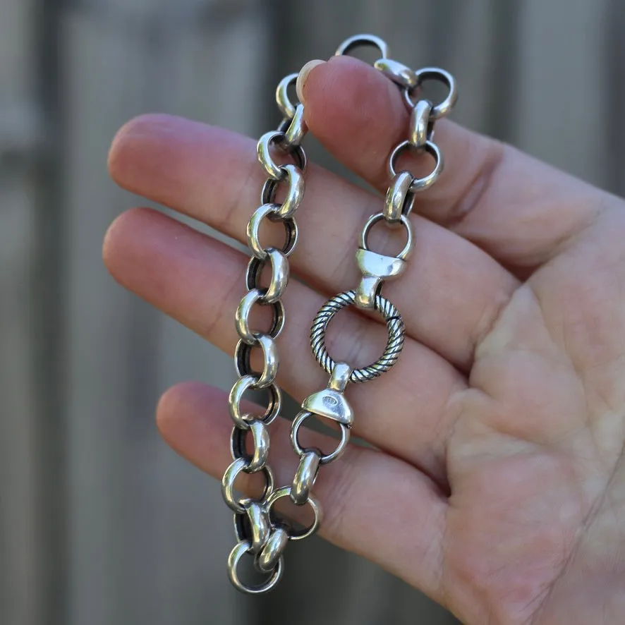 Hollow Silver Round Belcher Bracelet with Fancy Clasp