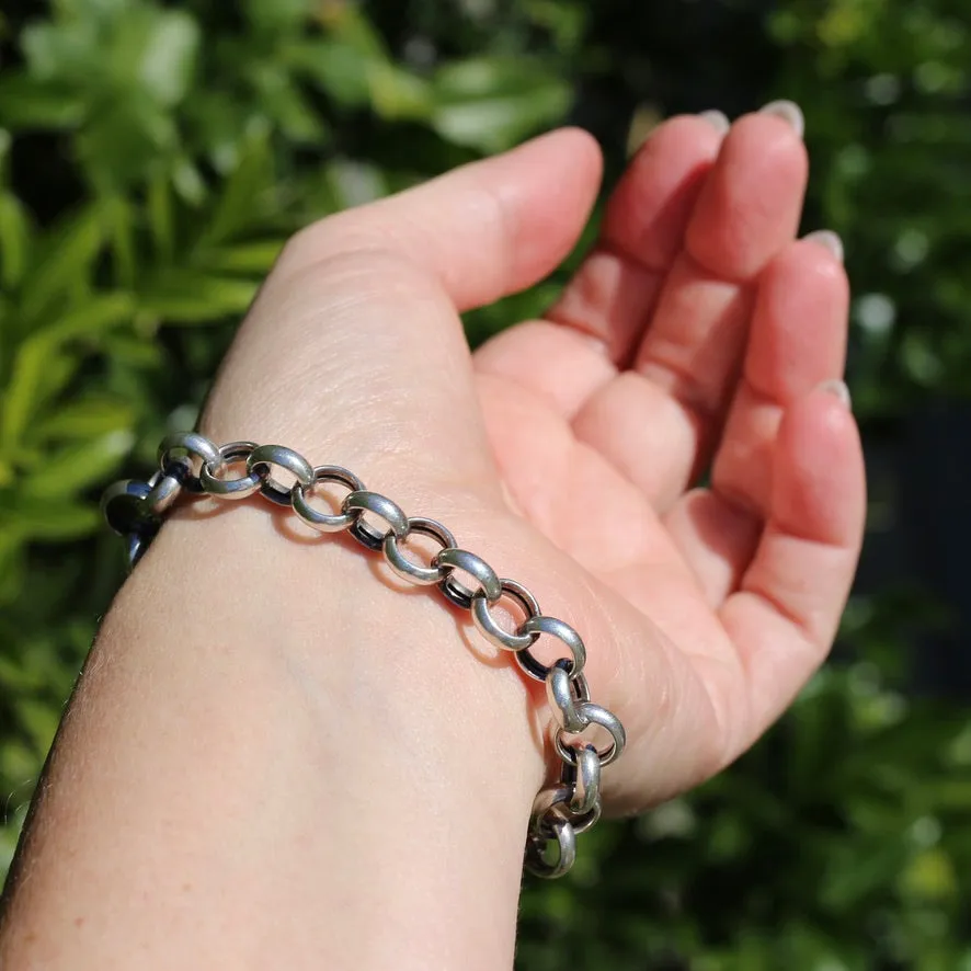 Hollow Silver Round Belcher Bracelet with Fancy Clasp