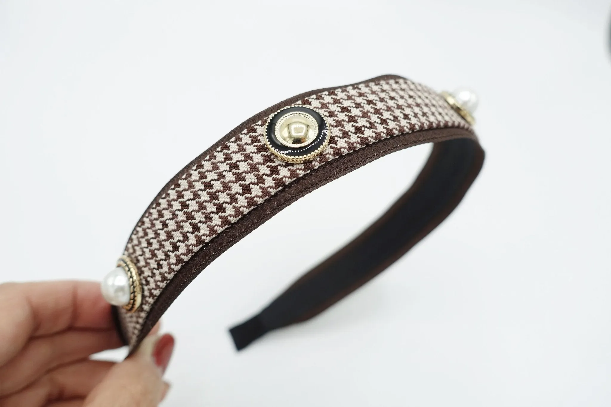 houndstooth headband, pearl embellished headband, hair accessory for women