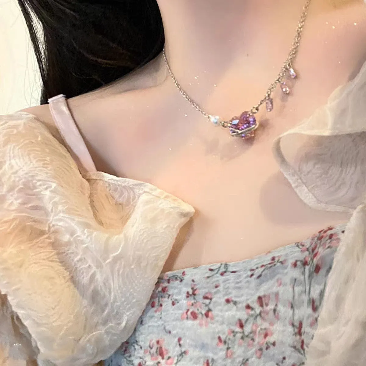 Ice Powder Zircon Love Necklace Women's Trendy Niche