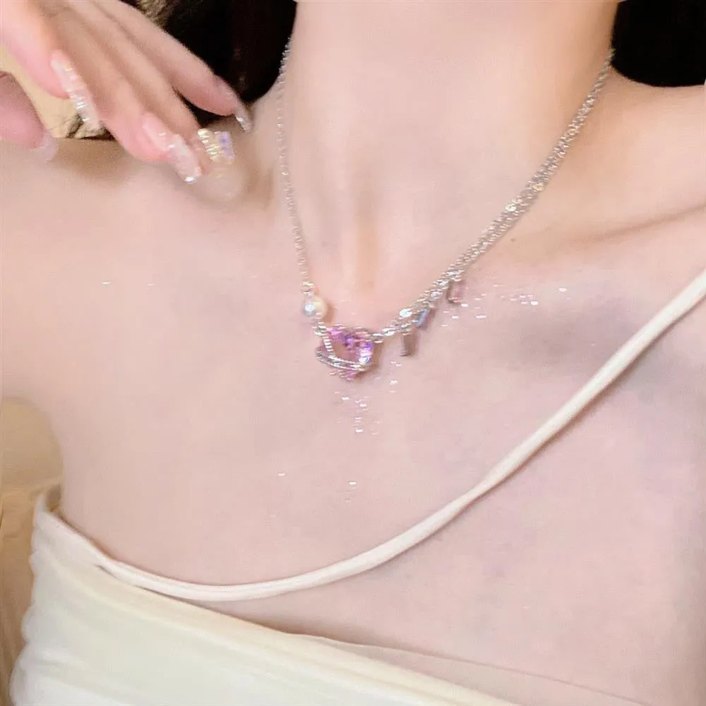 Ice Powder Zircon Love Necklace Women's Trendy Niche