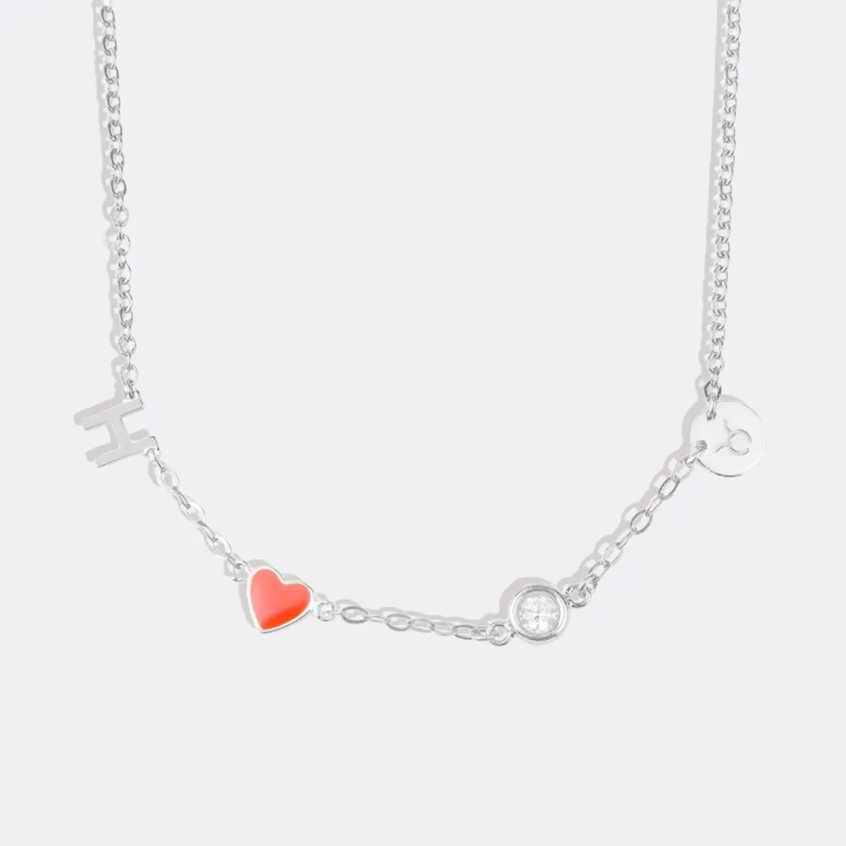 Initial Heart Necklace with Diamond and Zodiac Accent