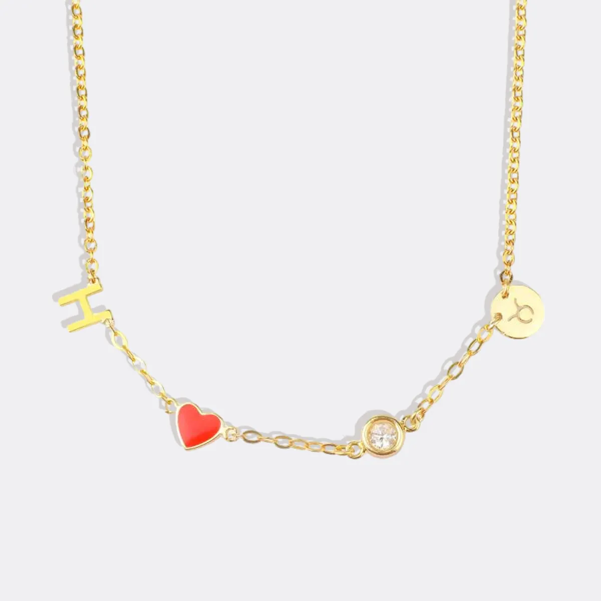 Initial Heart Necklace with Diamond and Zodiac Accent