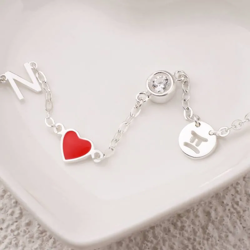 Initial Heart Necklace with Diamond and Zodiac Accent