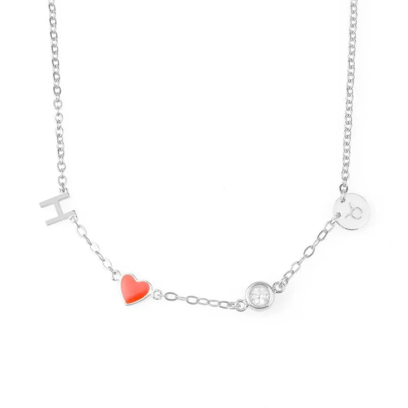 Initial Heart Necklace with Diamond and Zodiac Accent