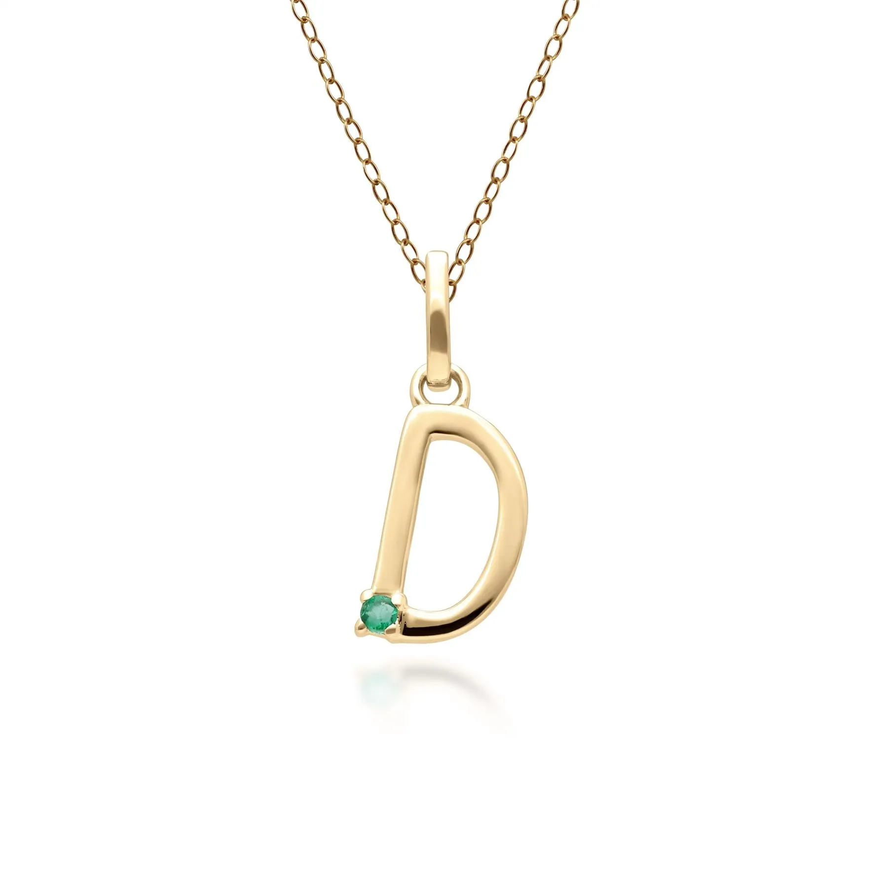 Initiale D Smaragd Anfangsbuchstaben Kette in 9ct Gelb Gold