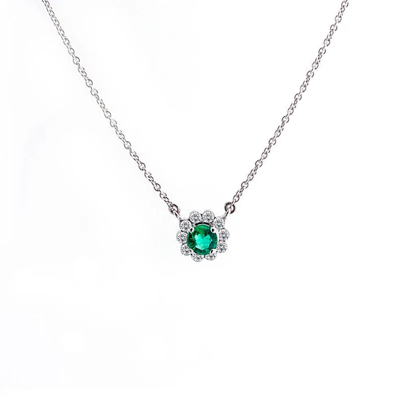 Invisible Set Emerald and Diamond Halo Necklace