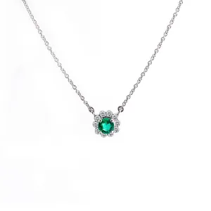 Invisible Set Emerald and Diamond Halo Necklace