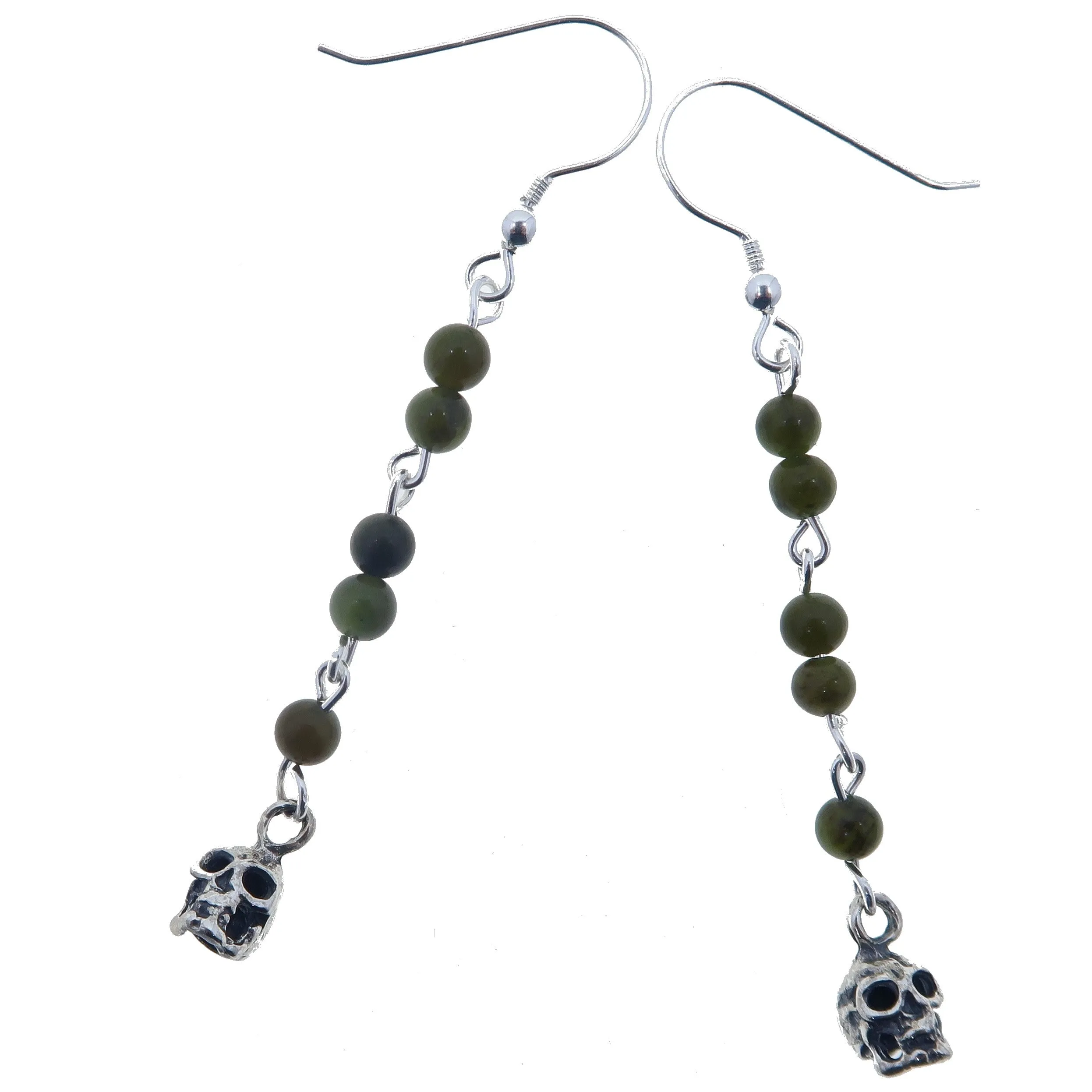 Jade Earrings Lucky in Life Skull Nephrite Green Gems