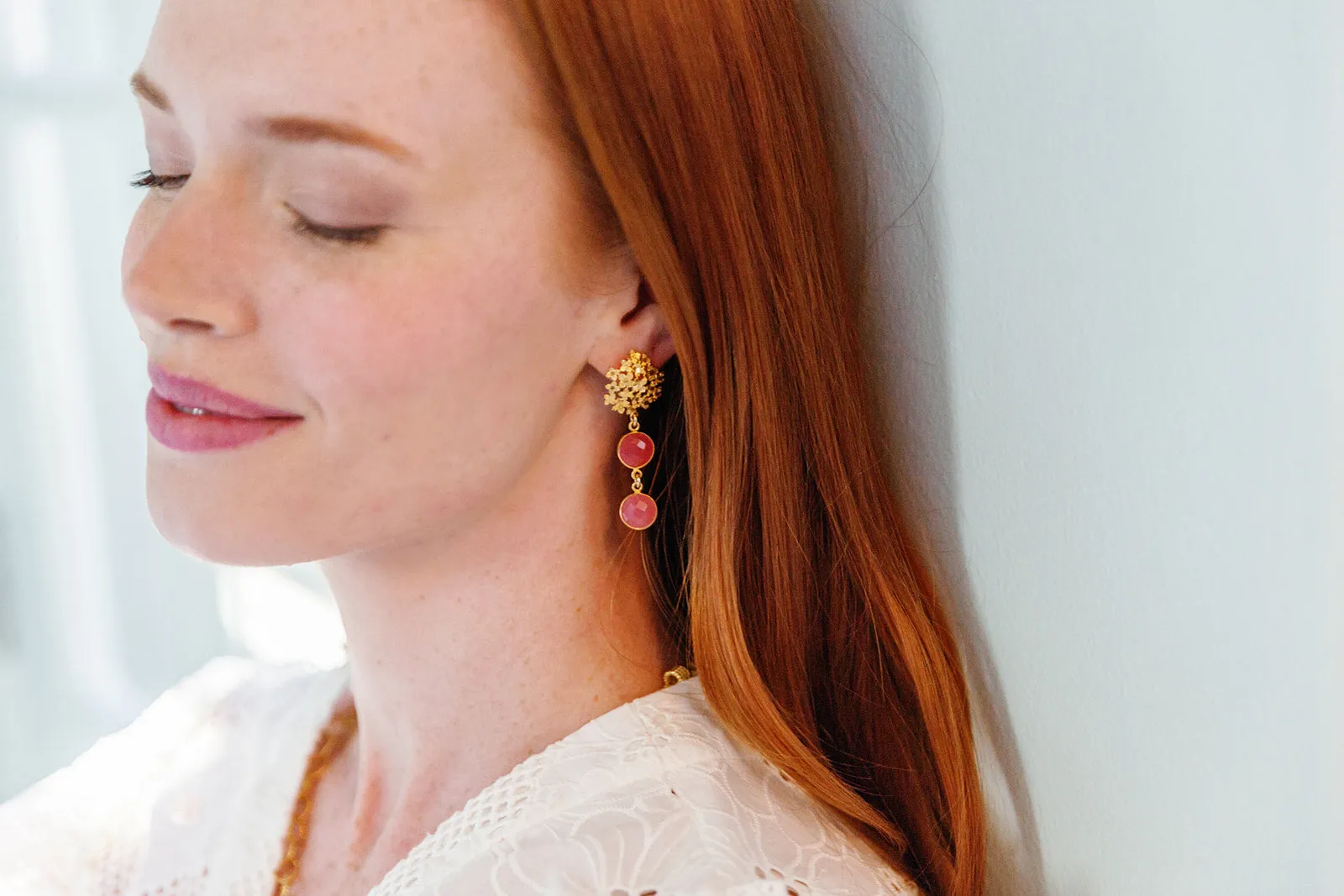 Jardin Hydrangea Pink Jade Drop Earrings