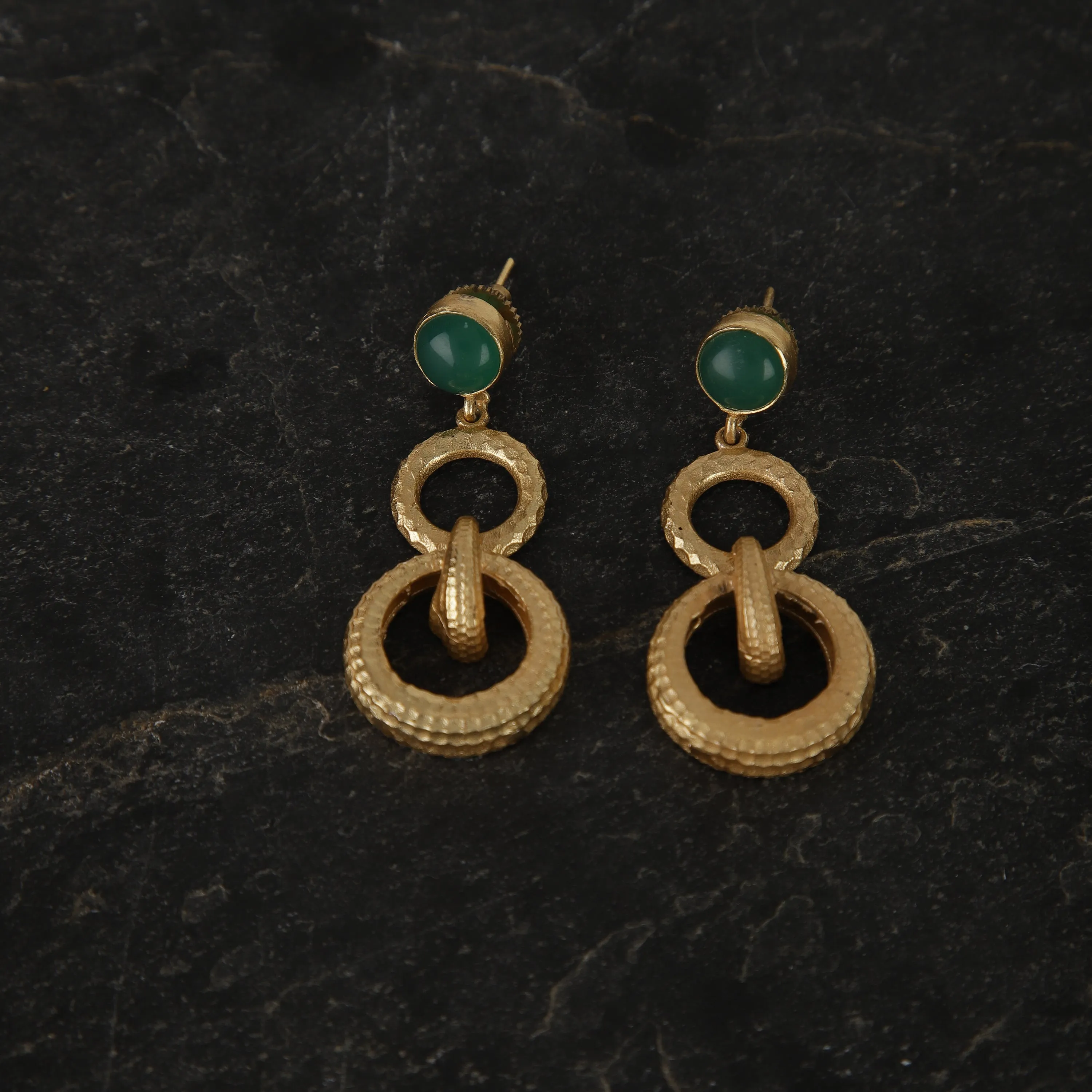 jewelry - berserk - Gold Plated Jade Double Loop Danglers