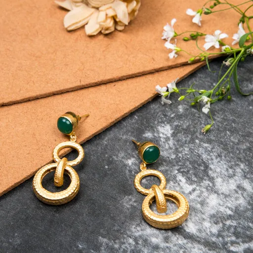 jewelry - berserk - Gold Plated Jade Double Loop Danglers