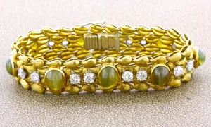 Julius Cohen Cats Eye Chrysoberyl Diamond Gold Bracelet