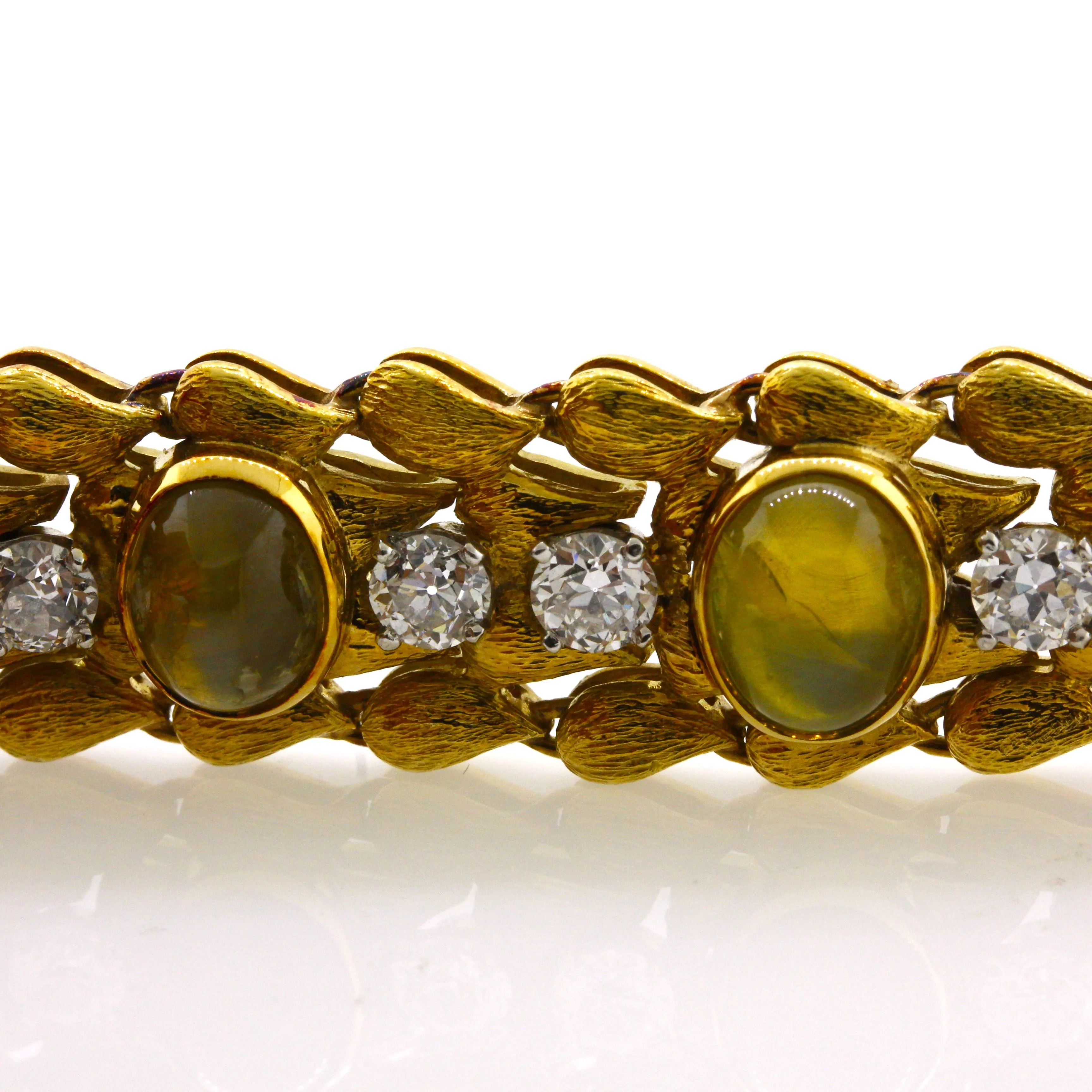 Julius Cohen Cats Eye Chrysoberyl Diamond Gold Bracelet