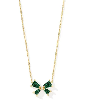 Kendra Scott Blair Gold Bow Small Short Pendant Necklace in Emerald Drusy