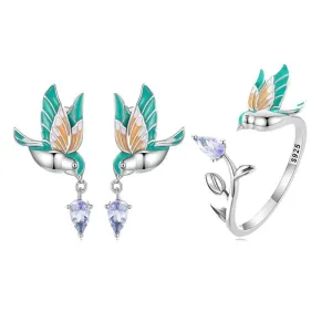 'Kingfisher' Sterling Silver and CZ Jewellery Set