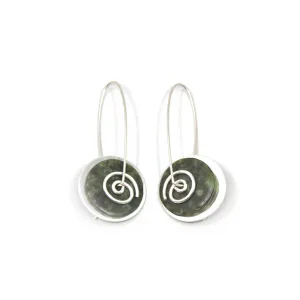 Koru Disc Pounamu Silver Drop Earrings - Large | by Nick Feint