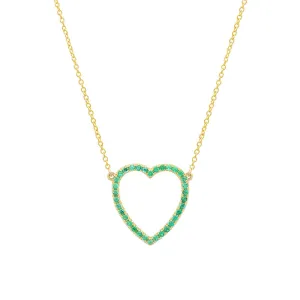 Large Emerald Open Heart Necklace