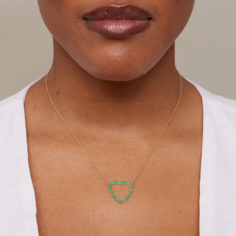 Large Emerald Open Heart Necklace