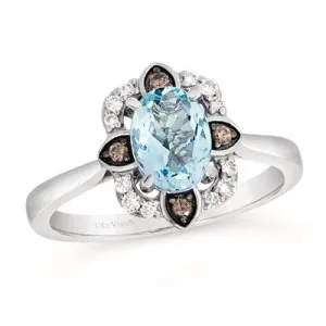 Le Vian 14K Vanilla Gold Oval Sea Blue Aquamarine Ring with Vanilla and Chocolate Diamond Halo