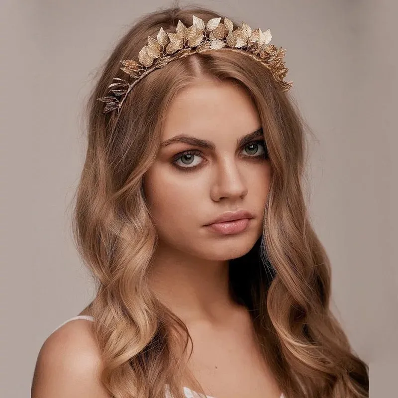 Leaf Metal Racewear Grecian Headpiece Headband - Rose Gold (Style 1)