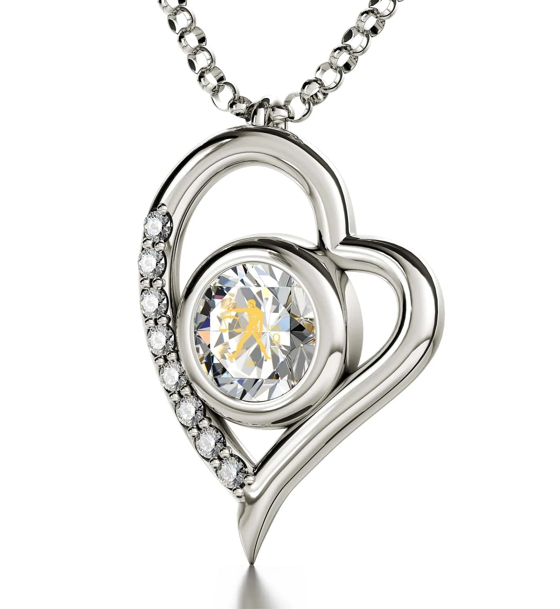 Libra Sign, 14k White Gold Diamonds Necklace, Swarovski