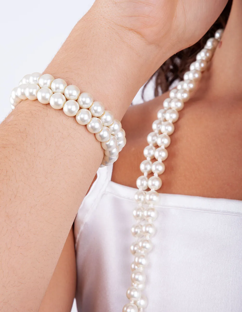 Long Strand Pearl Bracelet Necklace Set