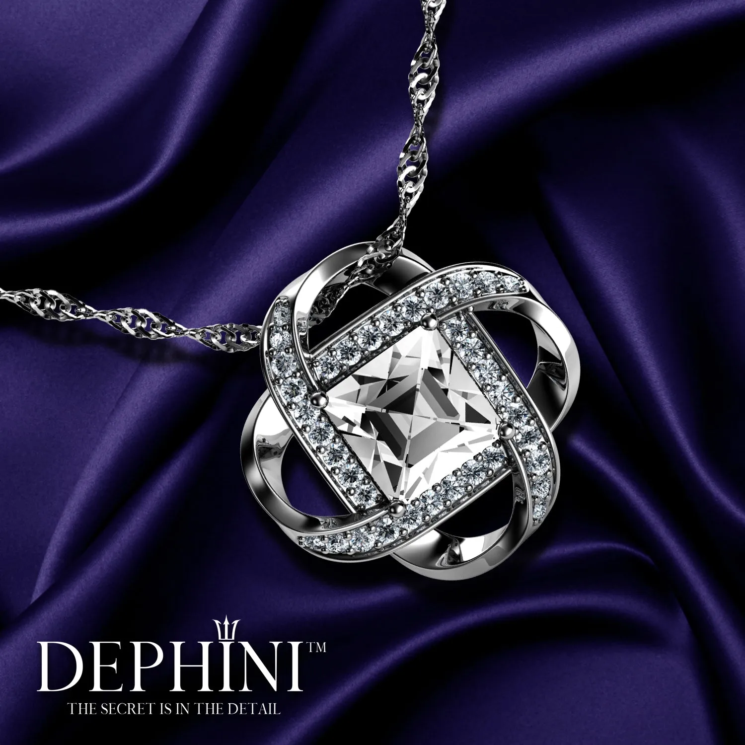 Love Necklace White Cubic Zirconia Crystal Pendant Silver by Dephini