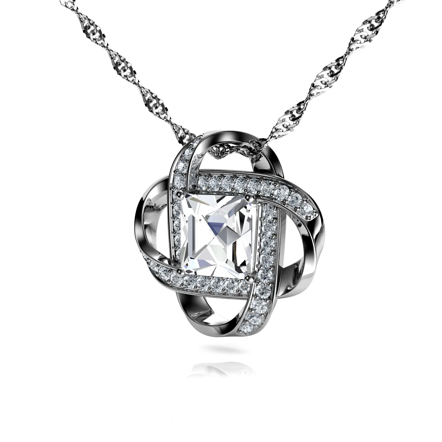 Love Necklace White Cubic Zirconia Crystal Pendant Silver by Dephini